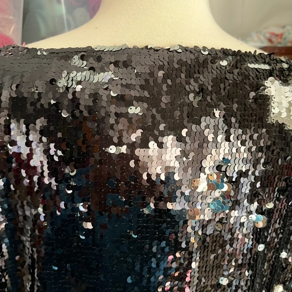 BB Dakota Shimmering Black and Silver Sequin Top